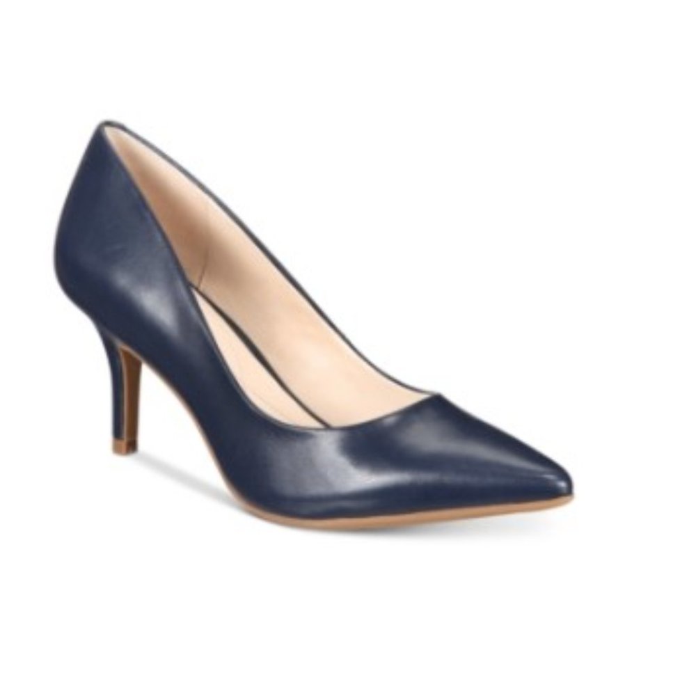 Alfani Jeules Leather Pump Padded Comfort Pointed Toe Stiletto Heel Navy Sz 7.5W
